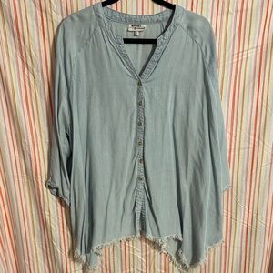 Light Blue Denim Button-Up Blouse